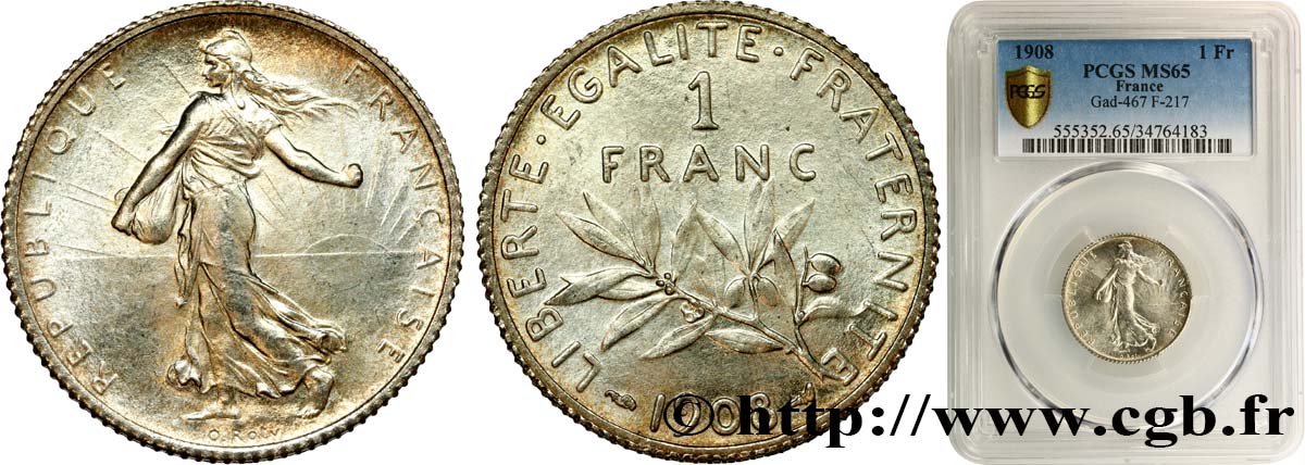 1 franc Semeuse 1908 Paris F.217/13 MS65 PCGS