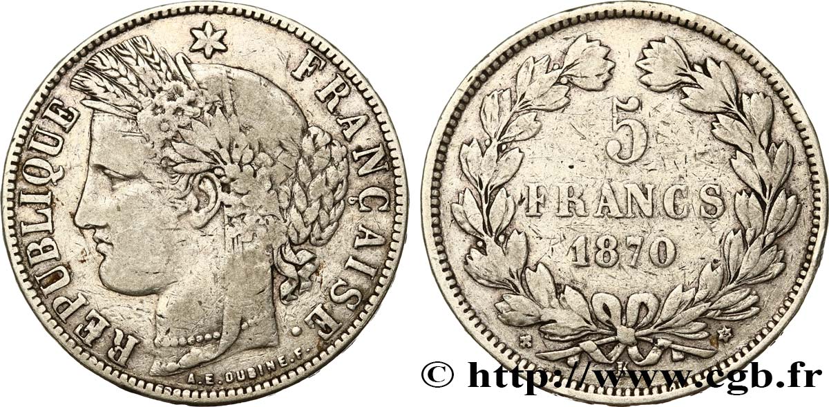5 francs Cérès, sans légende 1870 Bordeaux F.332/7 VF20 