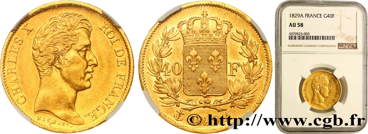 40 francs or Charles X, 2e type 1829 Paris F.544/4 EBC58 NGC