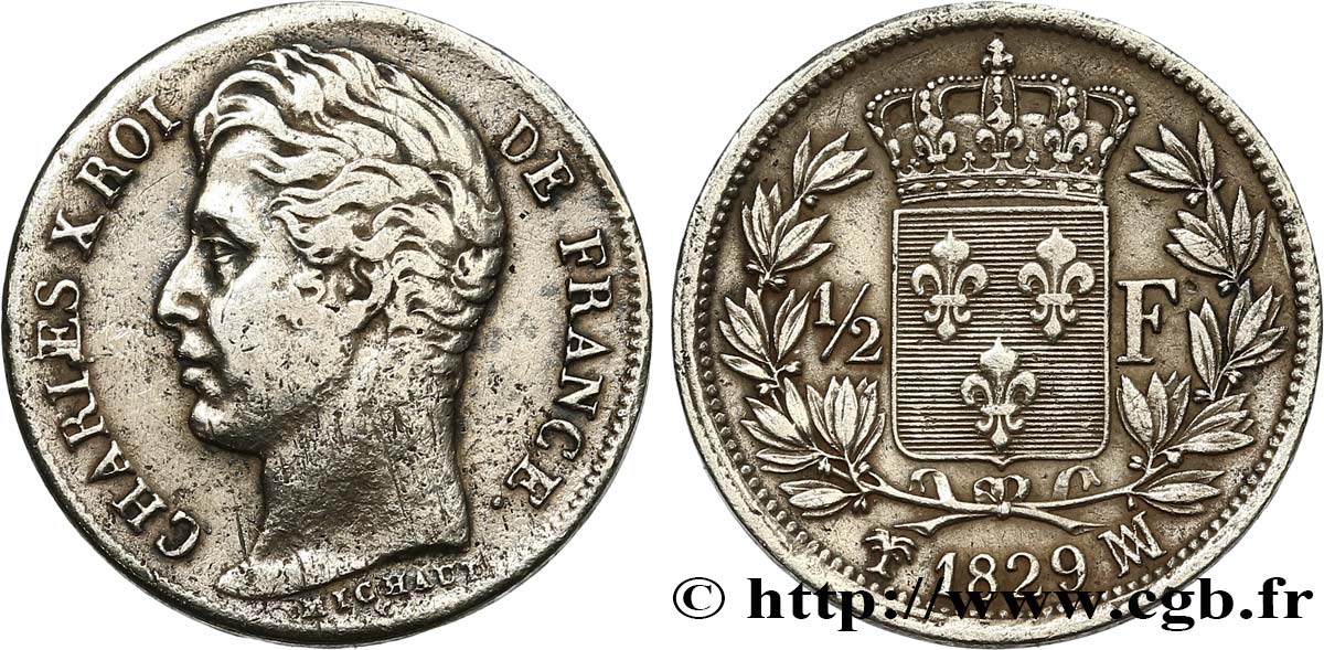 1/2 franc Charles X 1829 Marseille F.180/46 MBC 