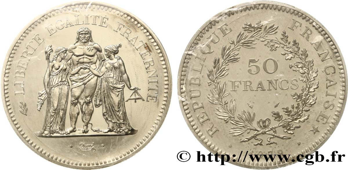 Piéfort argent de 50 francs Hercule  1979 Pessac F.427/7P MS 