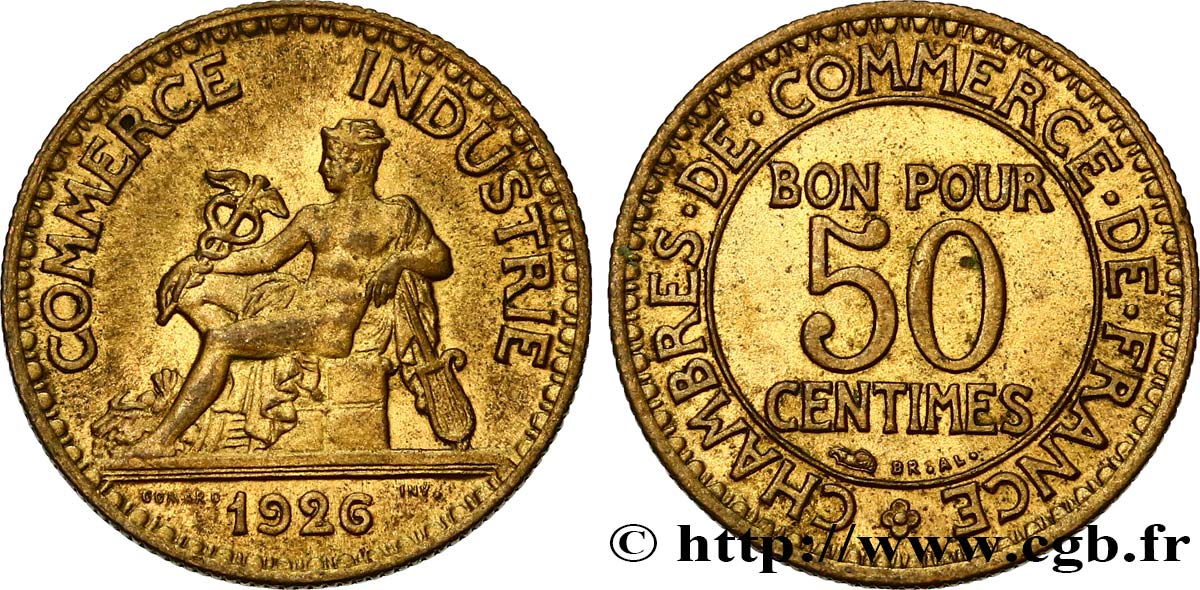 50 centimes Chambres de Commerce 1926 Paris F.191/8 SUP60