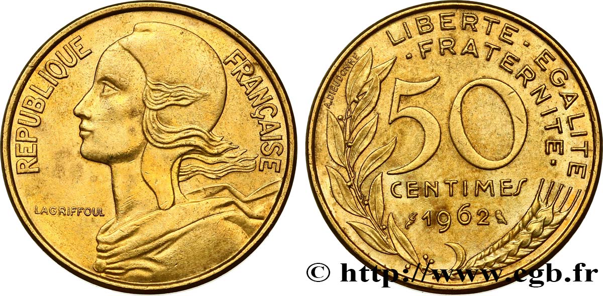 50 centimes Marianne, col à 4 plis 1962 Paris F.197/3 AU50 