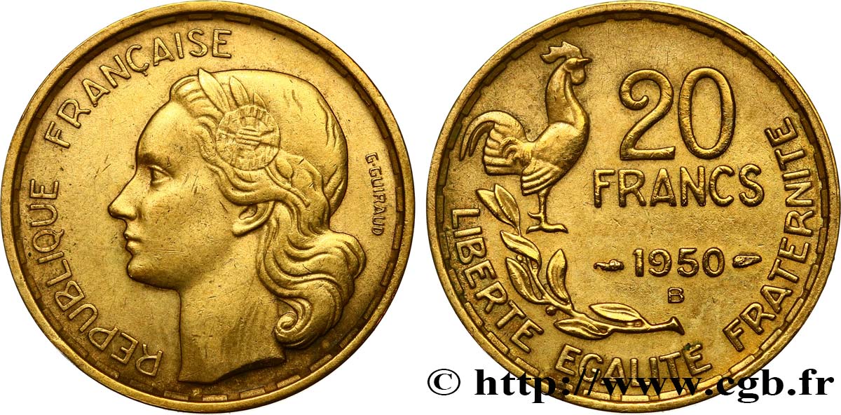 20 francs G. Guiraud, 3 faucilles 1950 Beaumont-Le-Roger F.402/5 TTB45