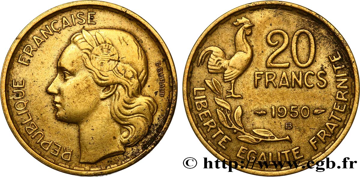 20 francs G. Guiraud, 3 faucilles 1950 Beaumont-Le-Roger F.402/5 TTB40