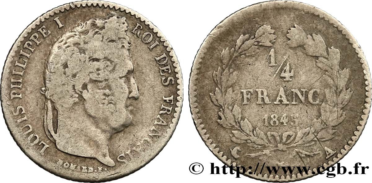 1/4 franc Louis-Philippe 1845 Paris F.166/102 F15 