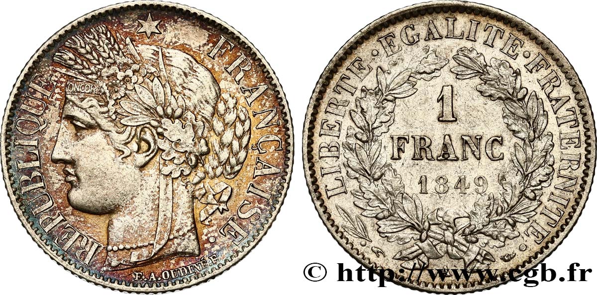 1 franc Cérès, IIe République 1849 Paris F.211/1 AU50 