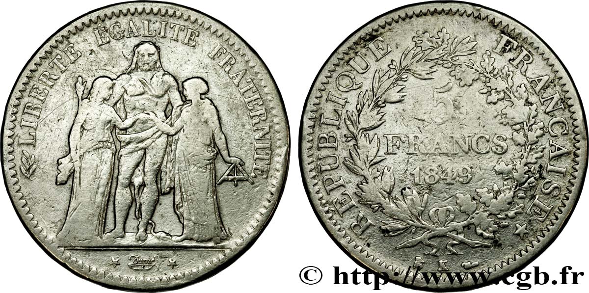 5 francs Hercule, IIe République 1849 Bordeaux F.326/7 VF 