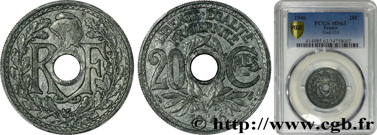 20 centimes Lindauer 1946  F.155/5 MS63 PCGS