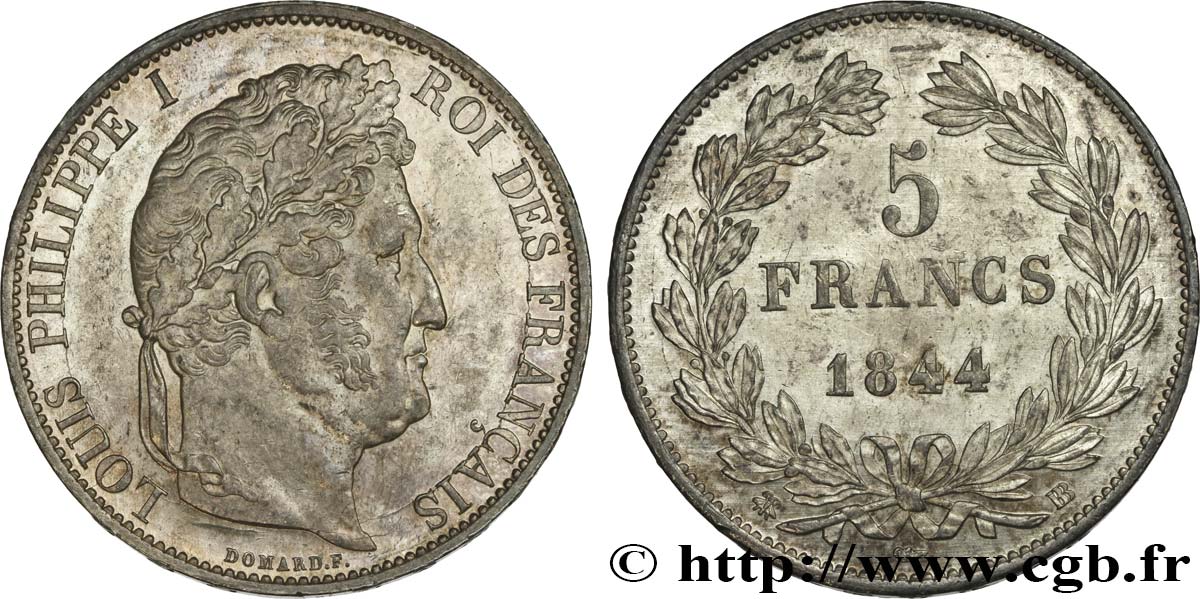 5 francs IIIe type Domard 1844 Strasbourg F.325/3 AU54 