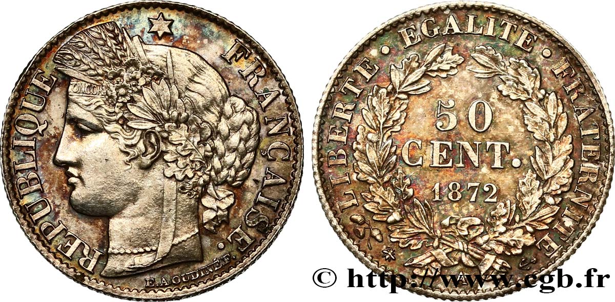 50 centimes Cérès, IIIe République 1872 Paris F.189/3 SUP58 