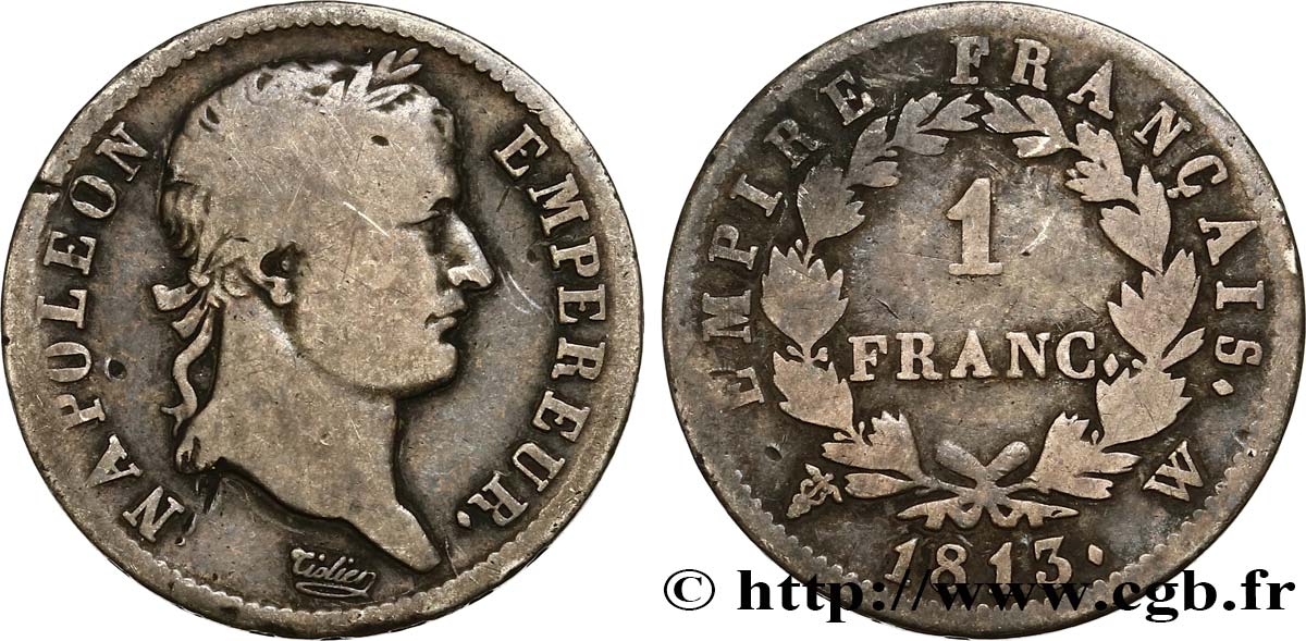1 franc Napoléon Ier tête laurée, Empire français 1813 Lille F.205/73 MB15 
