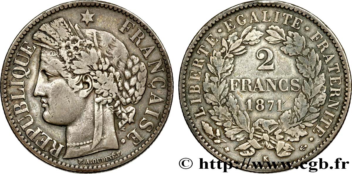 2 francs Cérès, avec légende 1871 Bordeaux F.265/7 TTB40