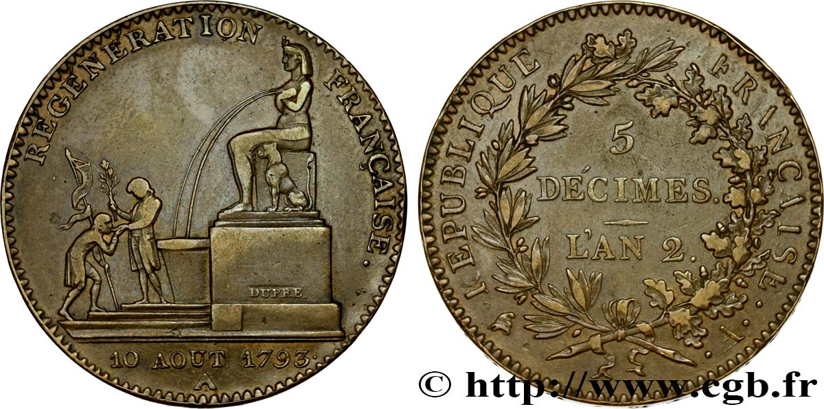 5 décimes, Régénération française 1793 Paris F.172A/1 TTB45 