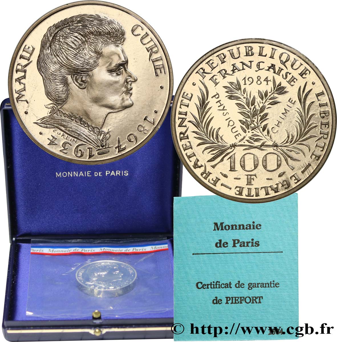 Piéfort argent de 100 francs Marie Curie 1984 Pessac F.452/2P FDC 
