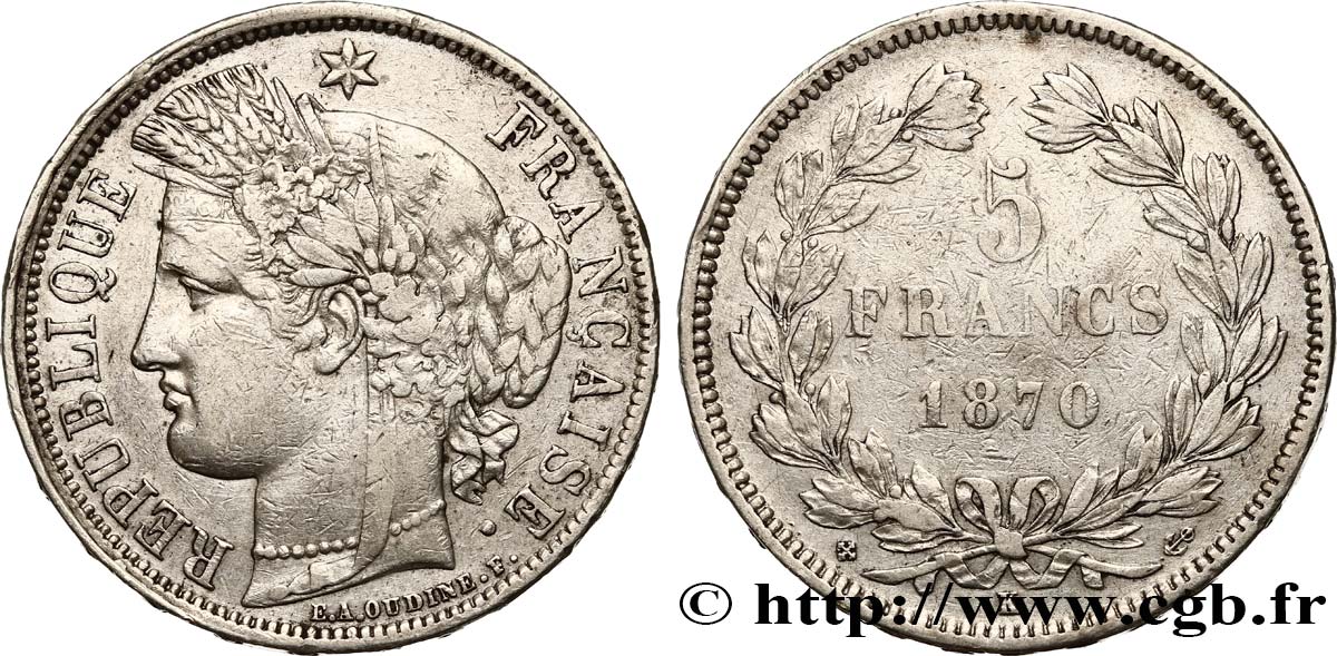 5 francs Cérès, sans légende 1870 Bordeaux F.332/2 VF30 