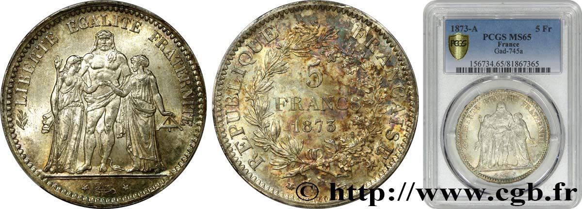 5 francs Hercule 1873 Paris F.334/9 ST65 PCGS