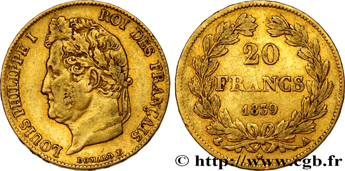 20 francs or Louis-Philippe, Domard 1839 Paris F.527/20 VF35