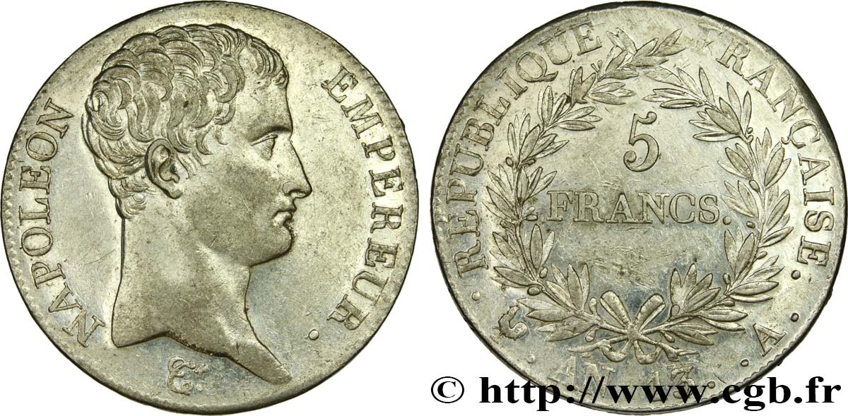 5 francs Napoléon Empereur, Calendrier révolutionnaire 1805 Paris F.303/2 TTB 