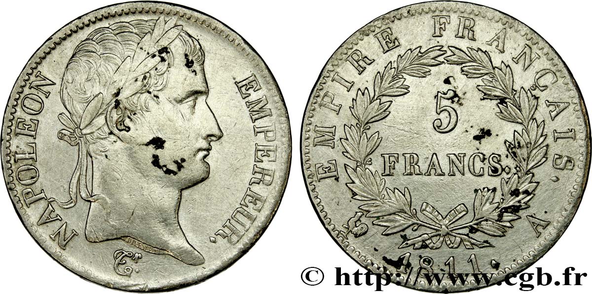 5 francs Napoléon Empereur, Empire français 1811 Paris F.307/27 TB+ 