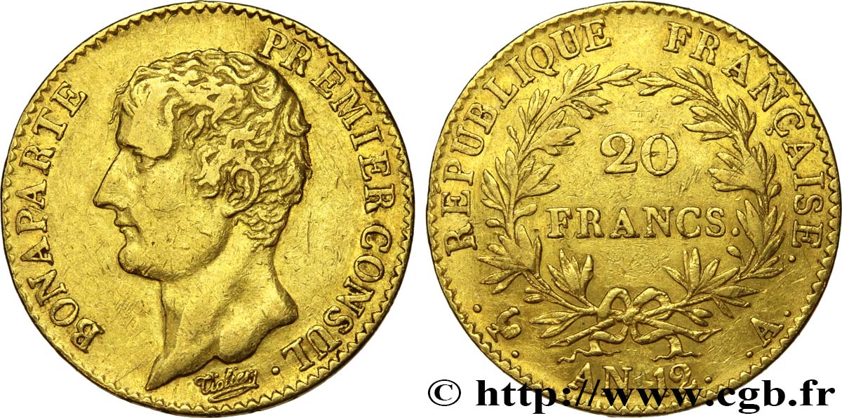 20 francs or Bonaparte Premier Consul 1804 Paris F.510/2 XF 