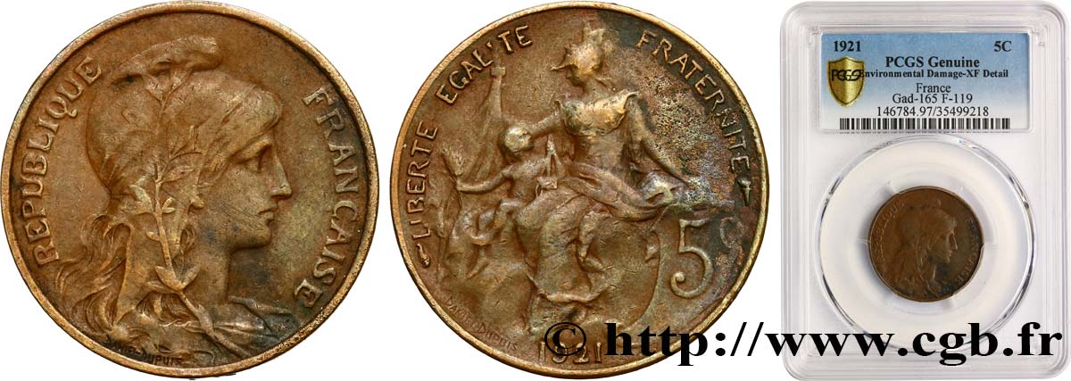 5 centimes Daniel-Dupuis 1921 Paris F.119/32 MBC PCGS