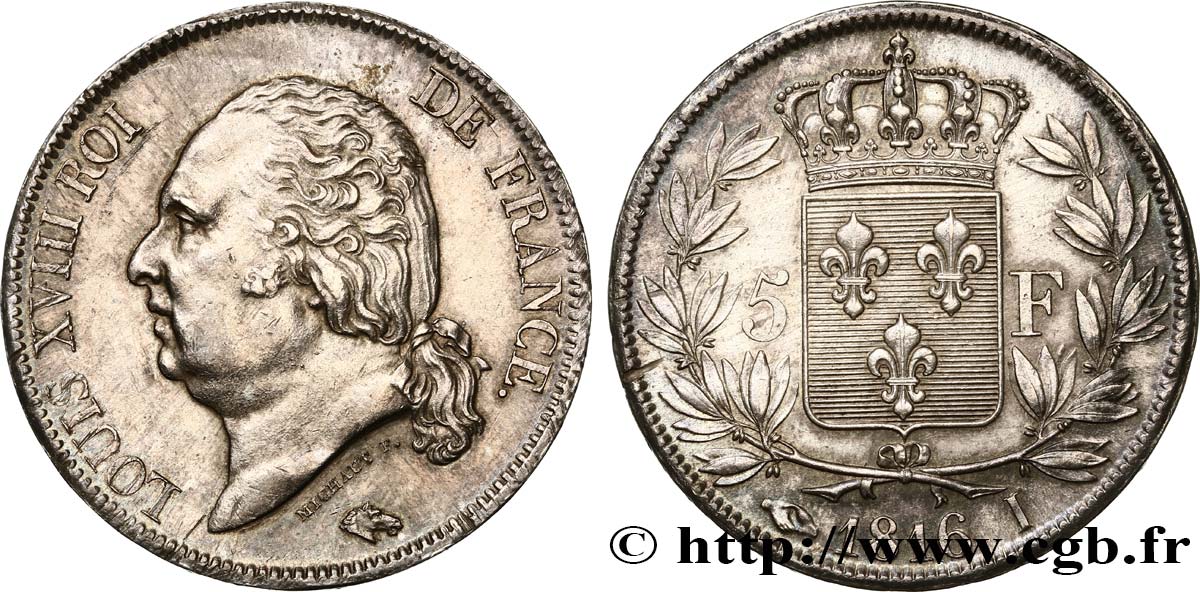 5 francs Louis XVIII, tête nue 1816 Limoges F.309/6 SPL62 