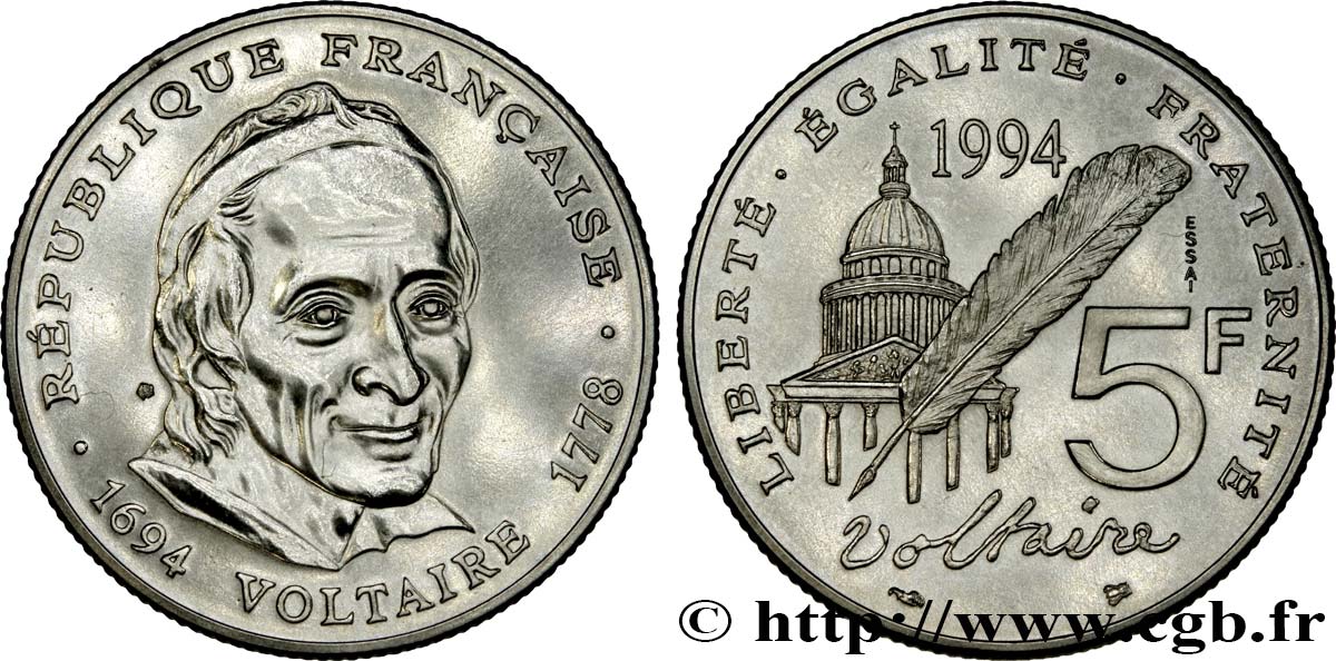 Essai de 5 francs Voltaire 1994 Pessac F.344/1 MS