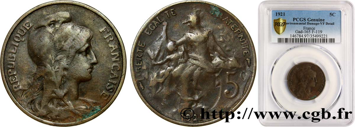 5 centimes Daniel-Dupuis 1921 Paris F.119/32 MB PCGS