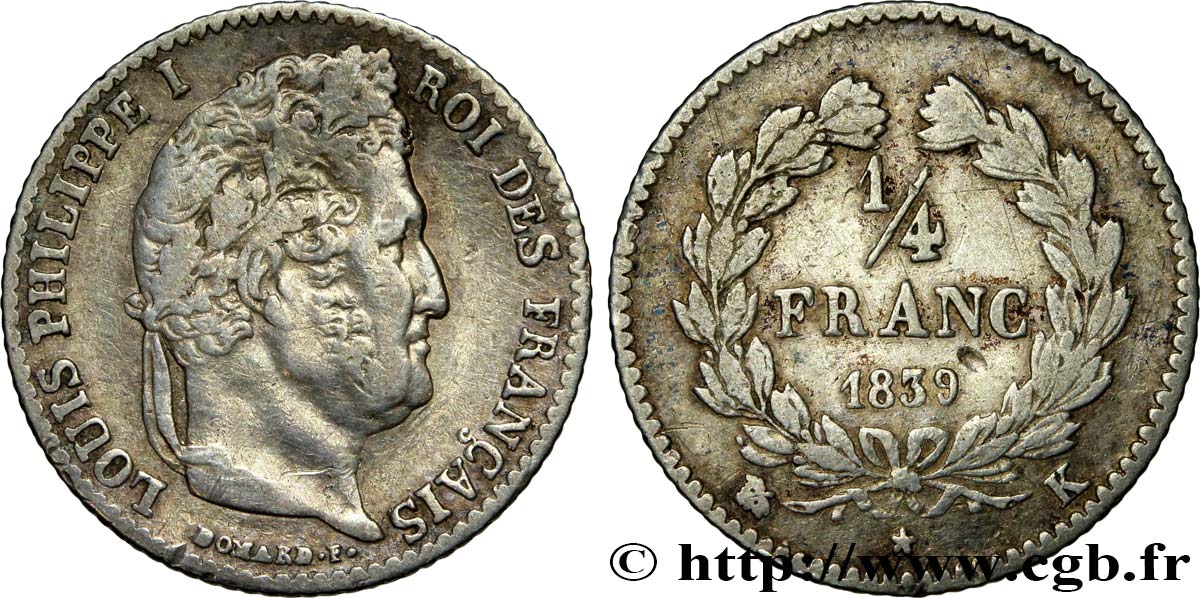 1/4 franc Louis-Philippe 1839 Bordeaux F.166/78 VF25 