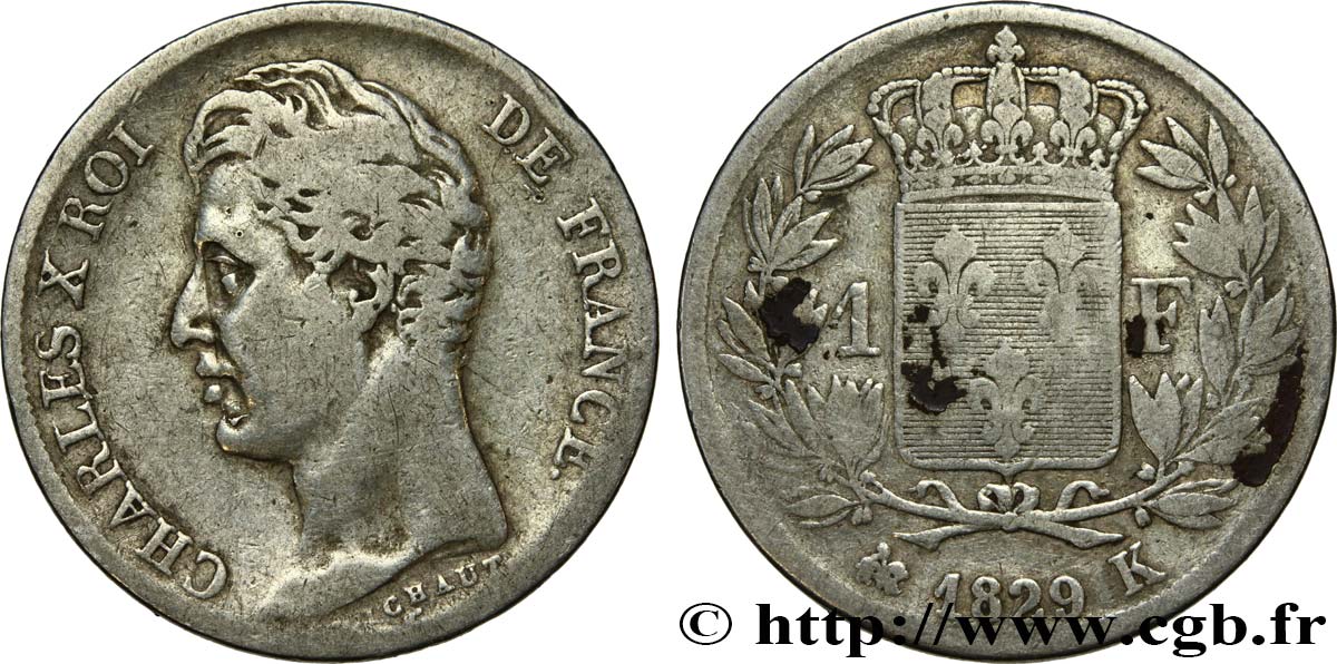 1 franc Charles X, matrice du revers à quatre feuilles 1829 Bordeaux F.207A/19 S20 