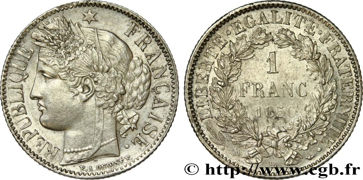 1 franc Cérès, IIe République 1850 Strasbourg F.211/6 AU52 
