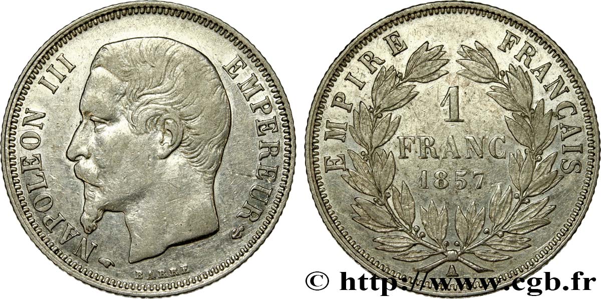 1 franc Napoléon III, tête nue 1857 Paris F.214/10 BB45 