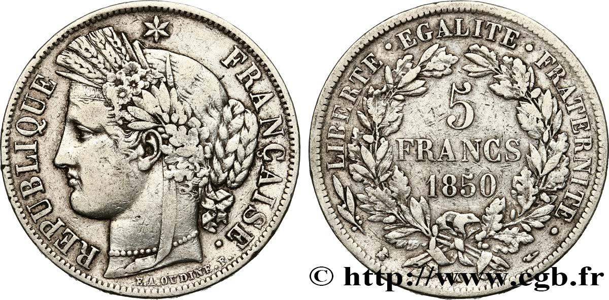 5 francs Cérès, IIe République 1850 Bordeaux F.327/6 VF30 