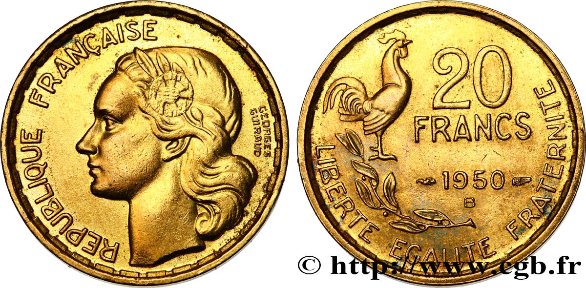 20 francs Georges Guiraud, 4 faucilles 1950 Beaumont-Le-Roger F.401/3 AU52 