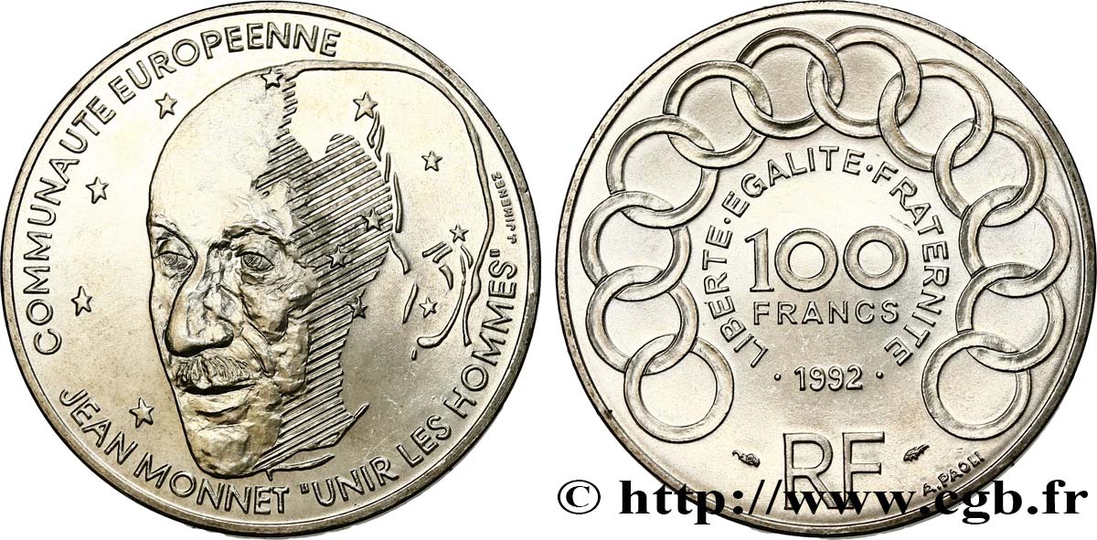 100 francs Jean Monnet 1992  F.460/2 MS63 