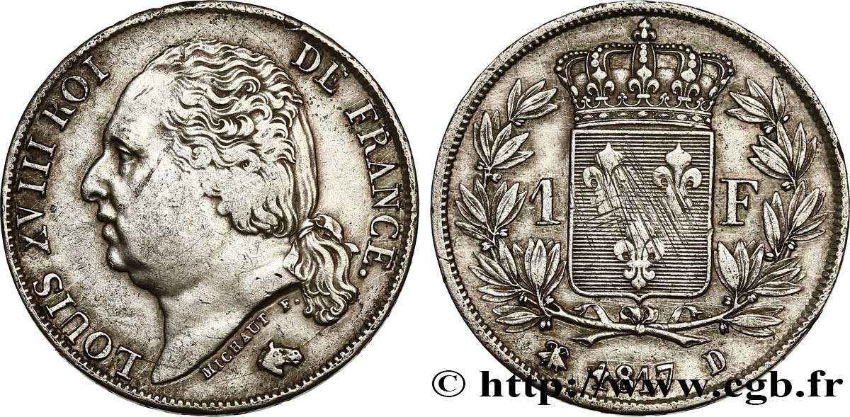 1 franc Louis XVIII 1817 Lyon F.206/11 VF 