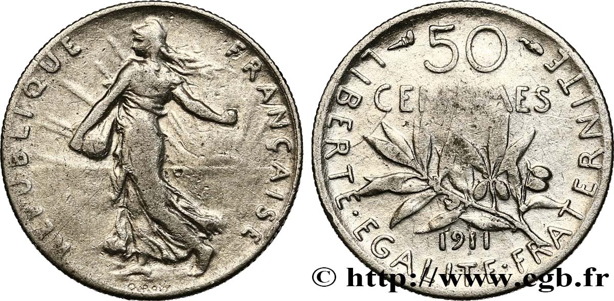 50 centimes Semeuse 1911 Paris F.190/18 VF20