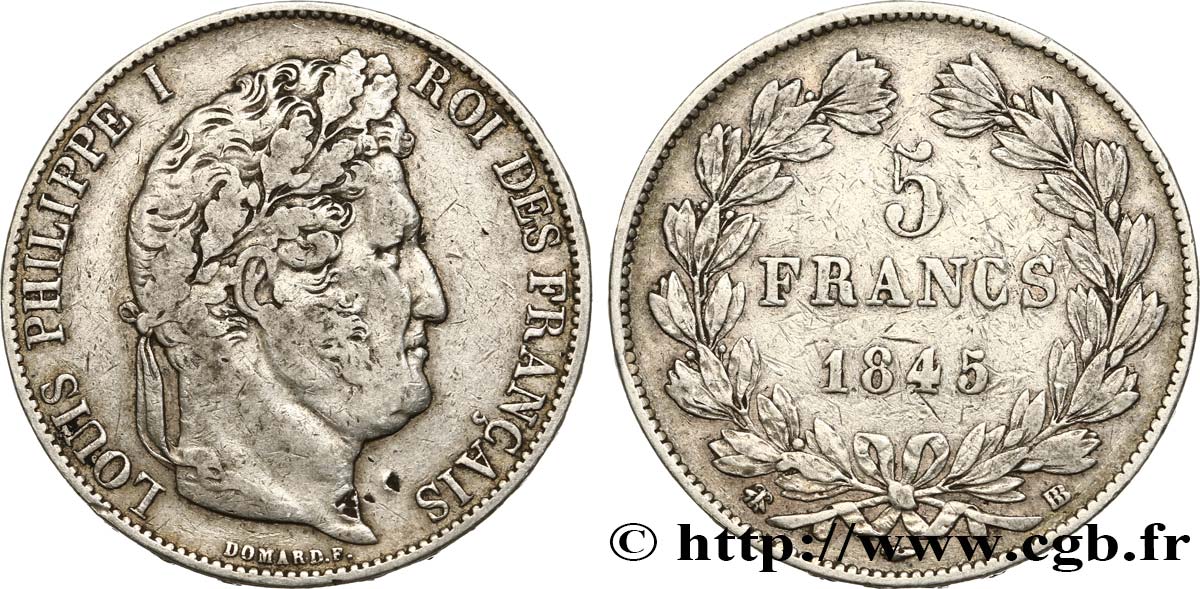 5 francs IIIe type Domard 1845 Strasbourg F.325/7 TB35