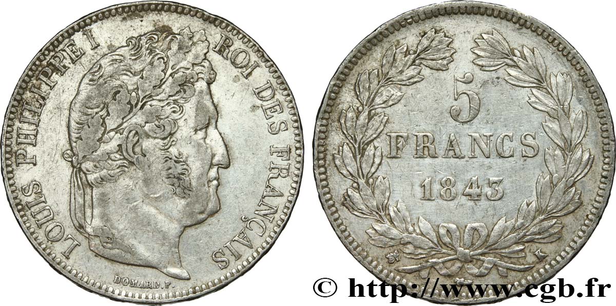 5 francs IIe type Domard 1843 Bordeaux F.324/103 TTB45 
