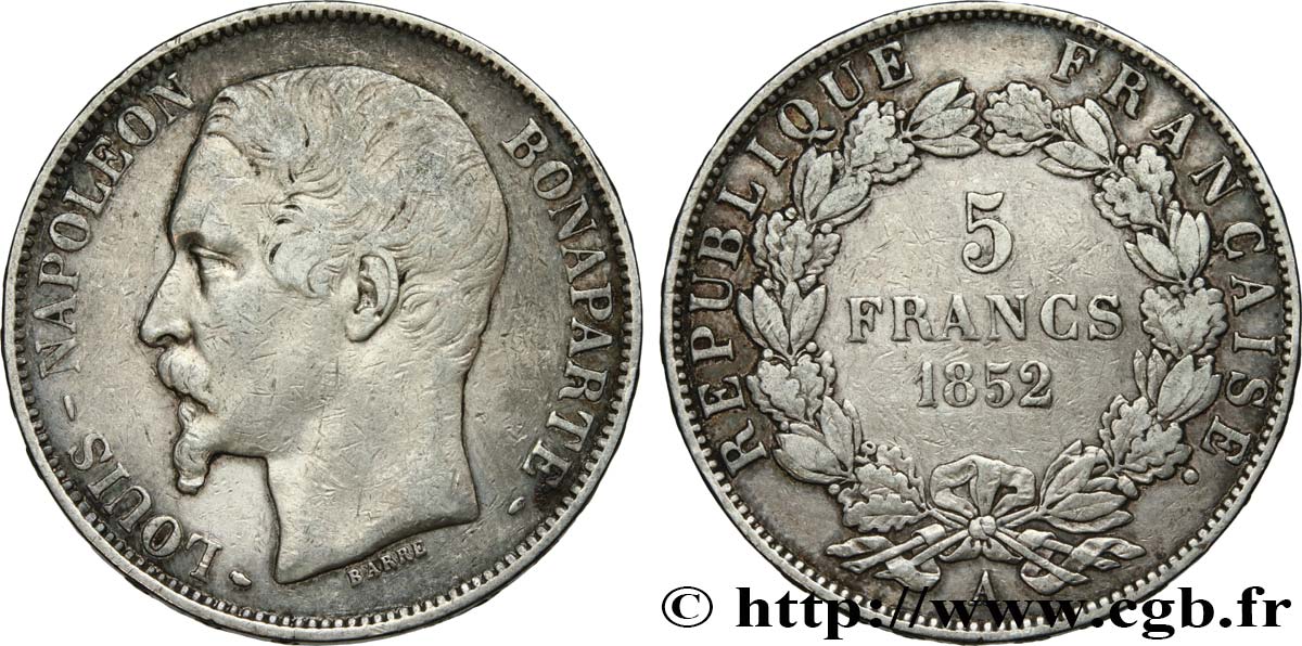 5 francs Louis-Napoléon, 1er type 1852 Paris F.329/1 TB30