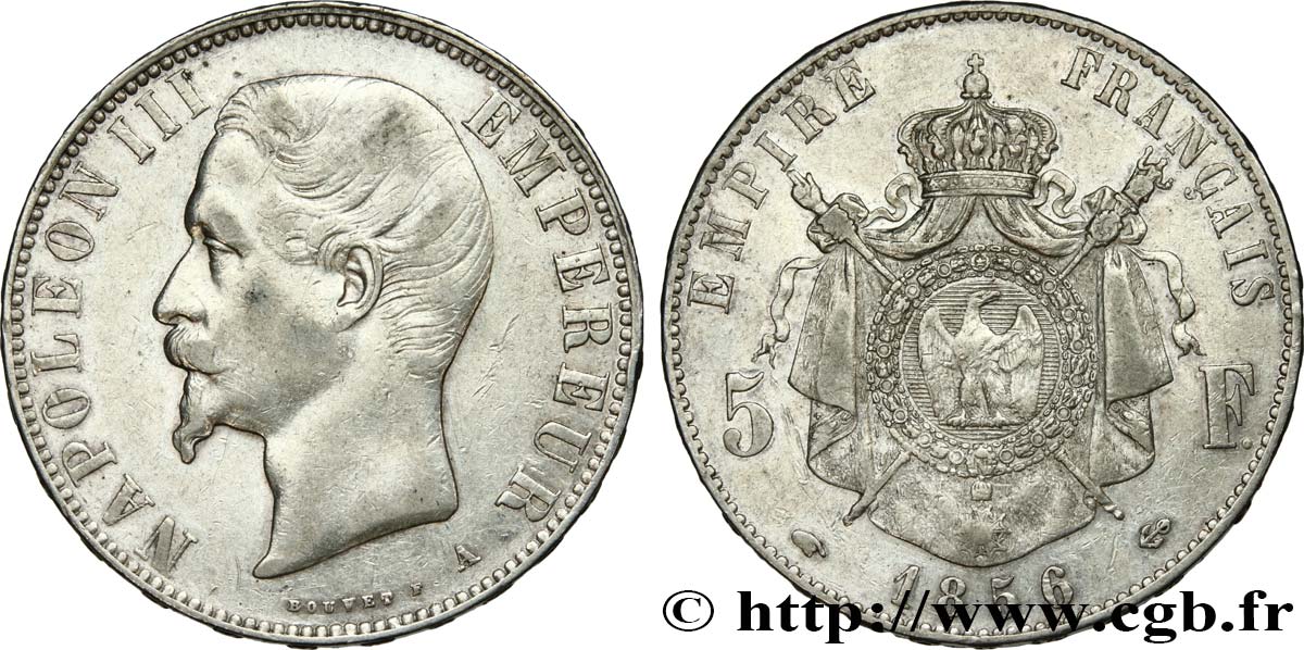 5 francs Napoléon III, tête nue 1856 Paris F.330/6 TB35