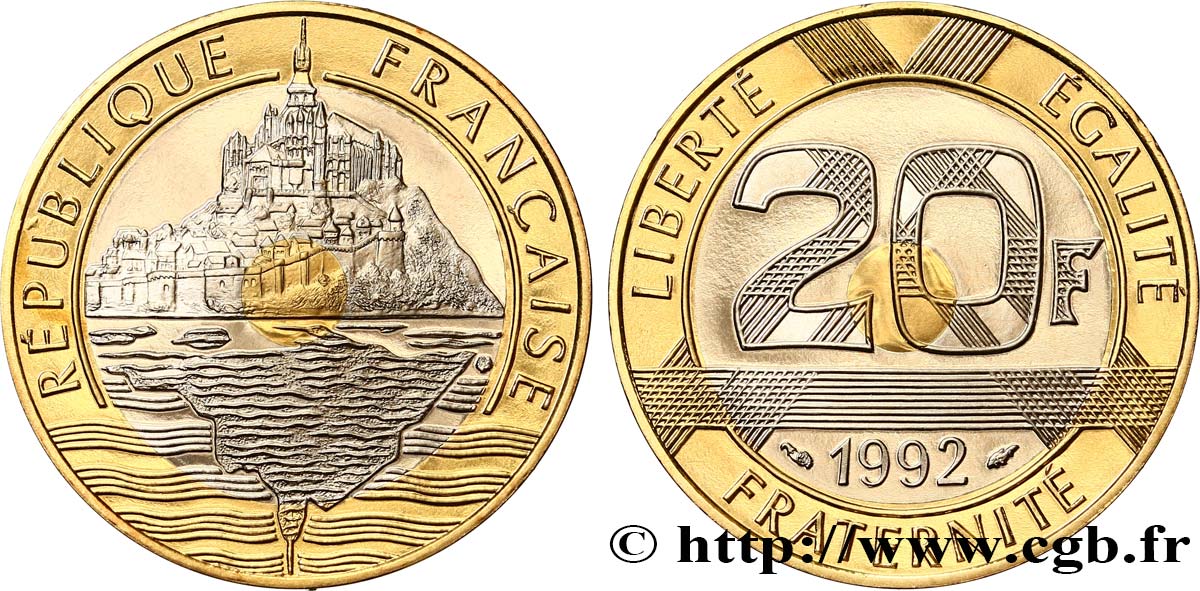 20 francs Mont Saint-Michel, Belle Épreuve 1992 Pessac F.403/2 var. MS 