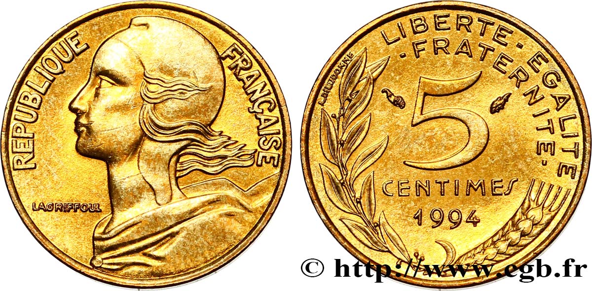 5 centimes Marianne, différent dauphin 1994 Pessac F.125/35 MS60