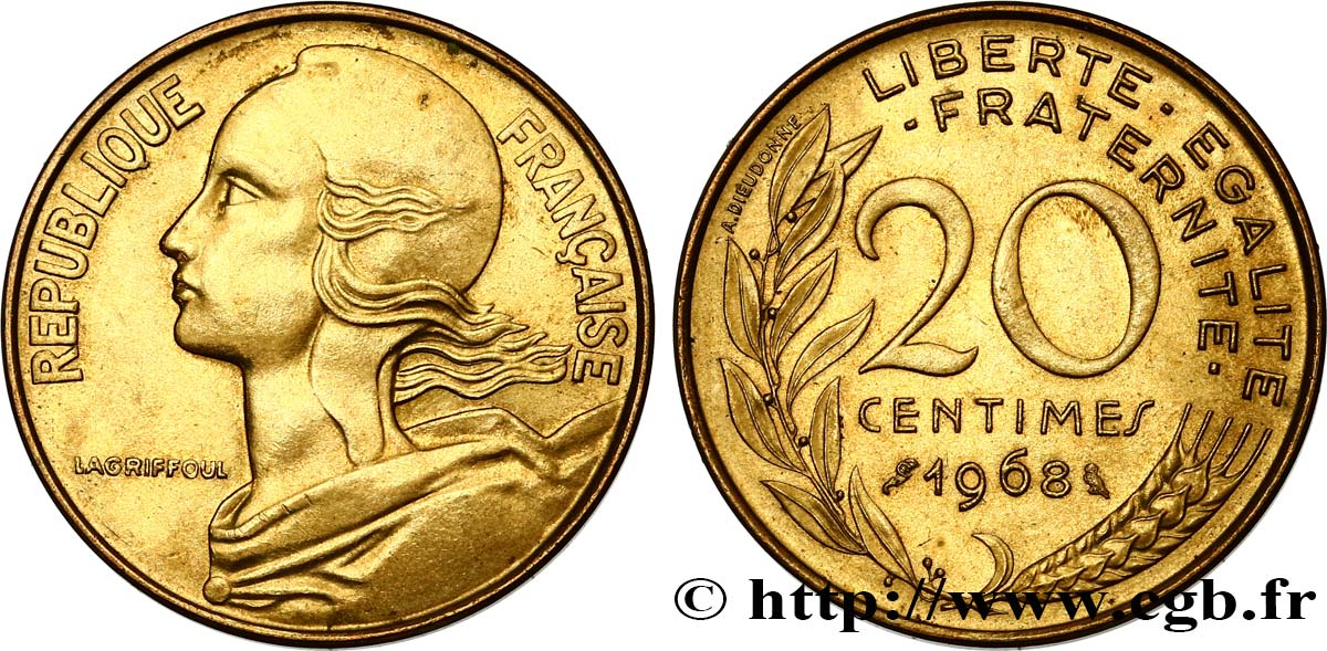 20 centimes Marianne 1968 Paris F.156/8 SUP60
