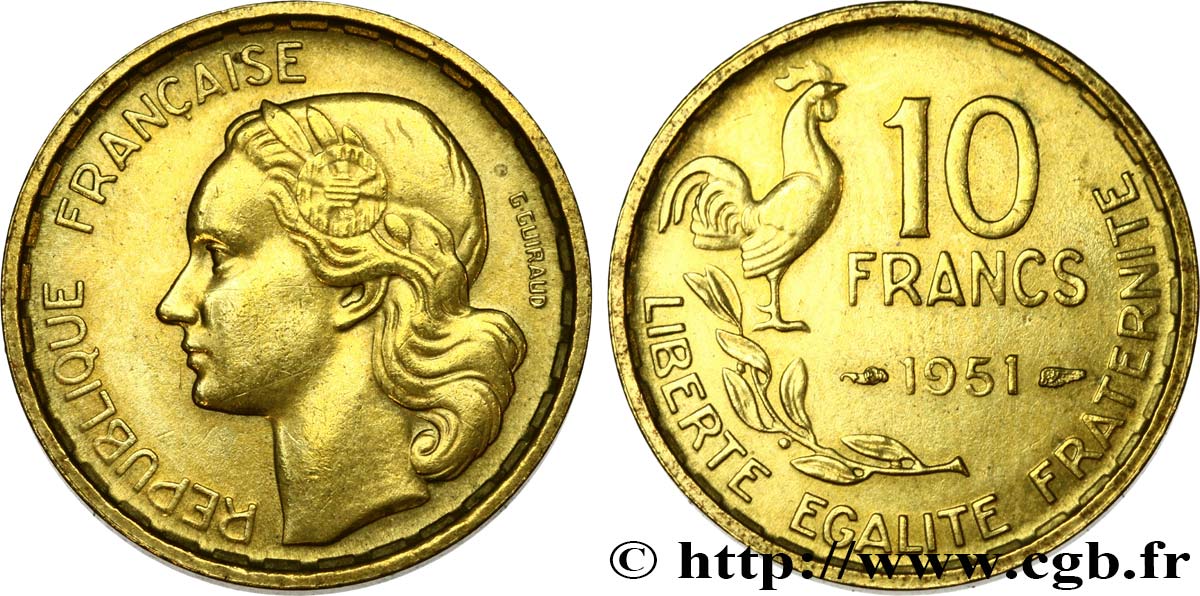 10 francs Guiraud 1951  F.363/4 AU52 