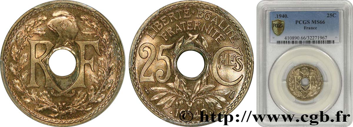 25 centimes Lindauer, maillechort 1940  F.172/4 FDC66 PCGS