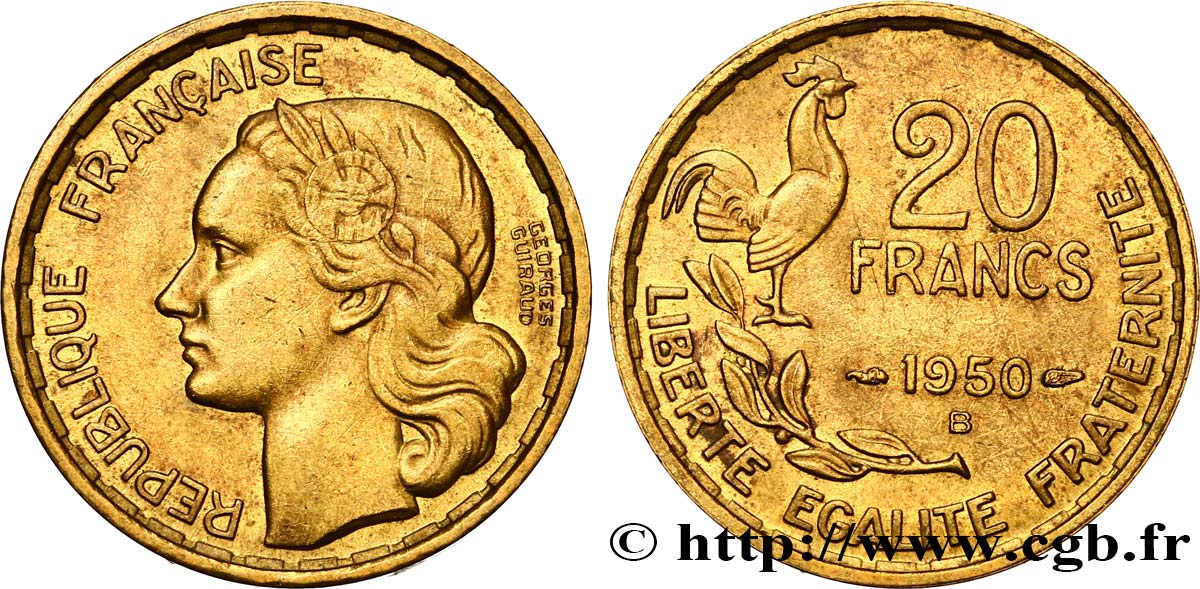 20 francs Georges Guiraud, 3 faucilles 1950 Beaumont-Le-Roger F.401/2 TTB52