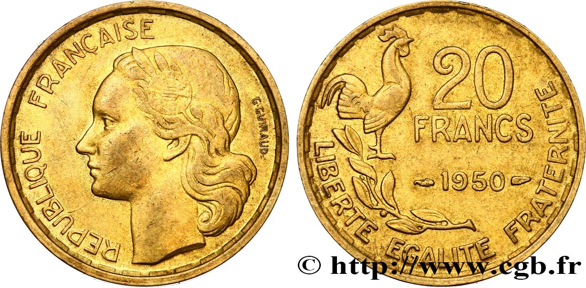 20 francs G. Guiraud, 3 faucilles 1950 F.402/2 XF48