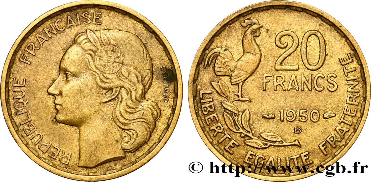 20 francs G. Guiraud, 3 faucilles 1950 Beaumont-Le-Roger F.402/5 TTB40
